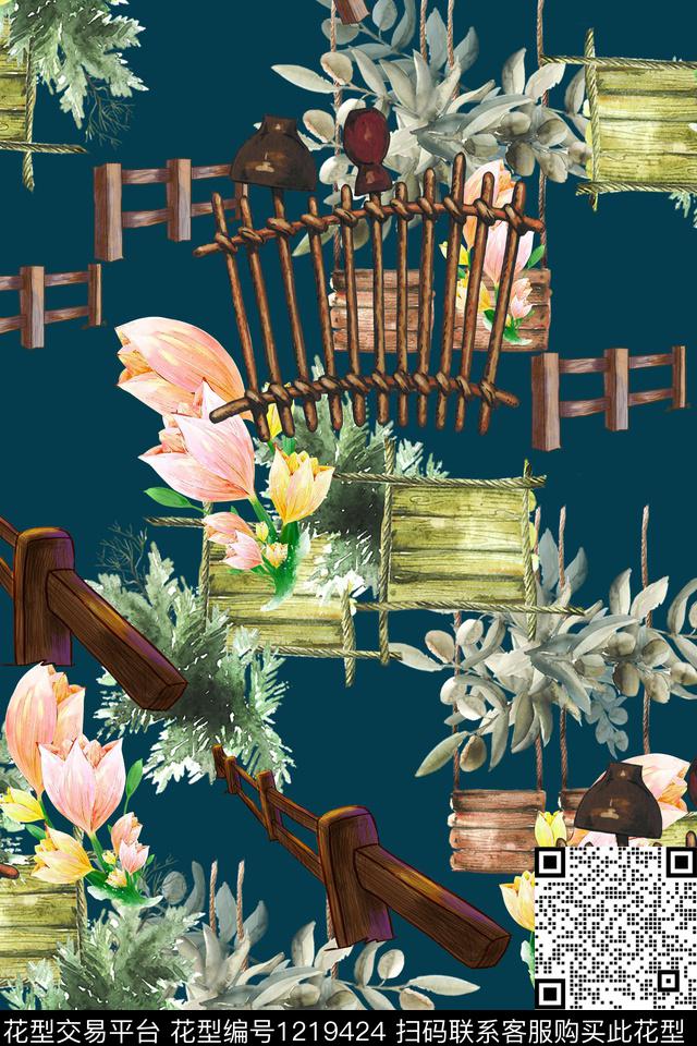 花卉文艺大牌风数码印花华亿平台下载（图片编号: 1219424） - 瓦栏（Walan）