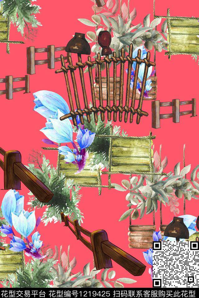 花卉文艺大牌风数码印花华亿平台下载（图片编号: 1219425） - 瓦栏（Walan）