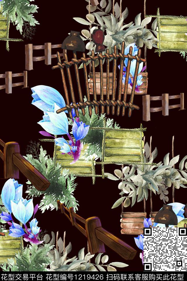 花卉文艺大牌风数码印花华亿平台下载（图片编号: 1219426） - 瓦栏（Walan）