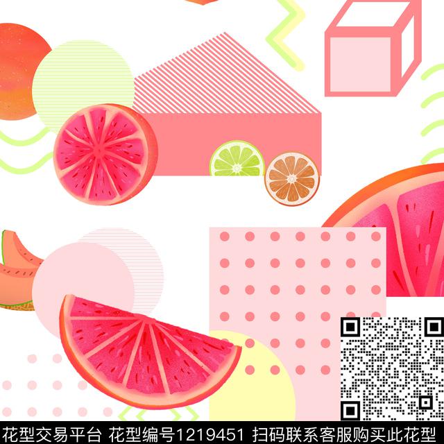 柠檬几何水果传统印花华亿平台下载（图片编号: 1219451） - 瓦栏（Walan）