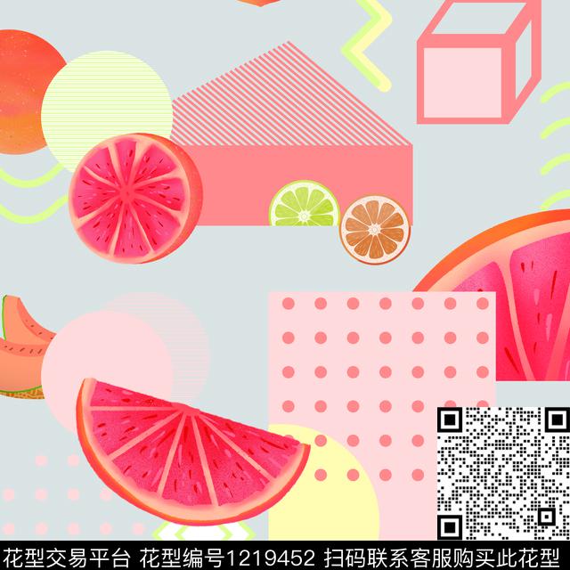 柠檬几何水果传统印花华亿平台下载（图片编号: 1219452） - 瓦栏（Walan）