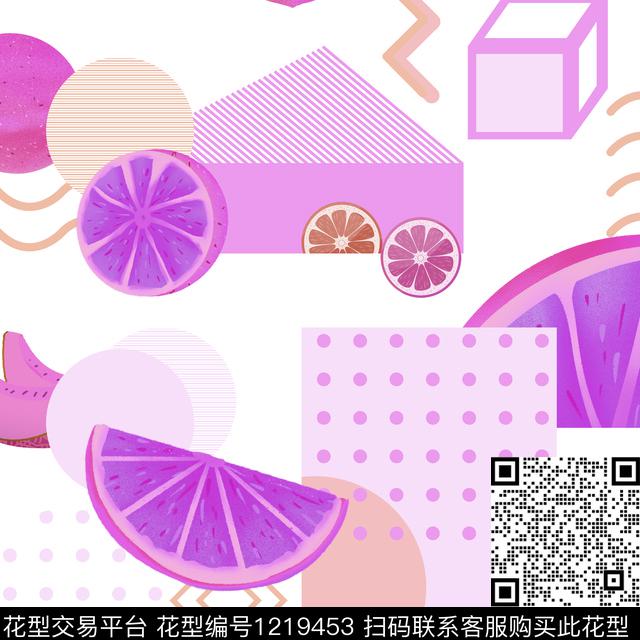 柠檬几何水果传统印花华亿平台下载（图片编号: 1219453） - 瓦栏（Walan）