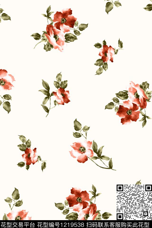 水彩花卉花卉大牌风数码印花华亿平台下载（图片编号: 1219538） - 瓦栏（Walan）