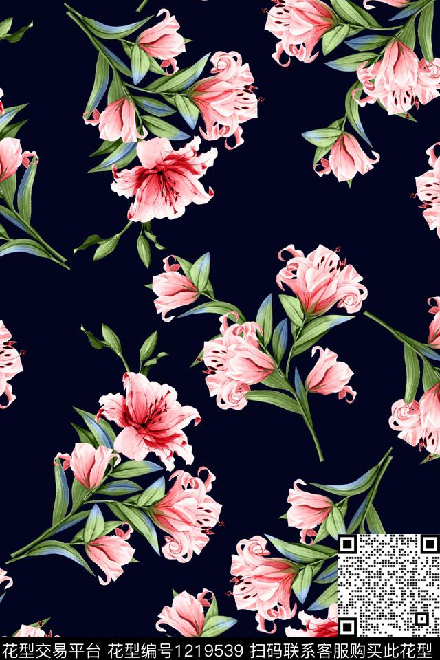 大花花卉大牌风数码印花华亿平台下载（图片编号: 1219539） - 瓦栏（Walan）