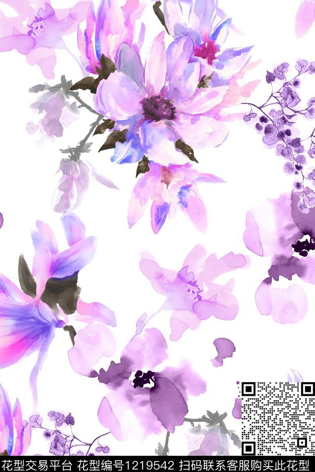 水彩花卉花卉大牌风数码印花华亿平台下载（图片编号: 1219542） - 瓦栏（Walan）