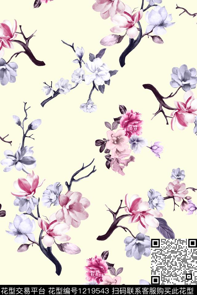 水彩花卉花卉大牌风数码印花华亿平台下载（图片编号: 1219543） - 瓦栏（Walan）