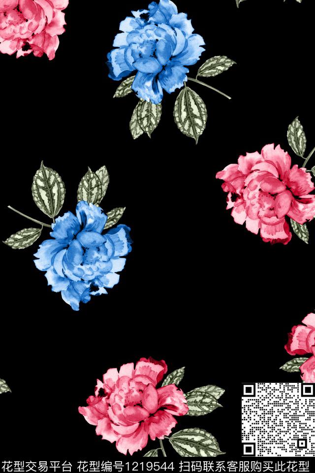 大花水彩花卉花卉数码印花华亿平台下载（图片编号: 1219544） - 瓦栏（Walan）