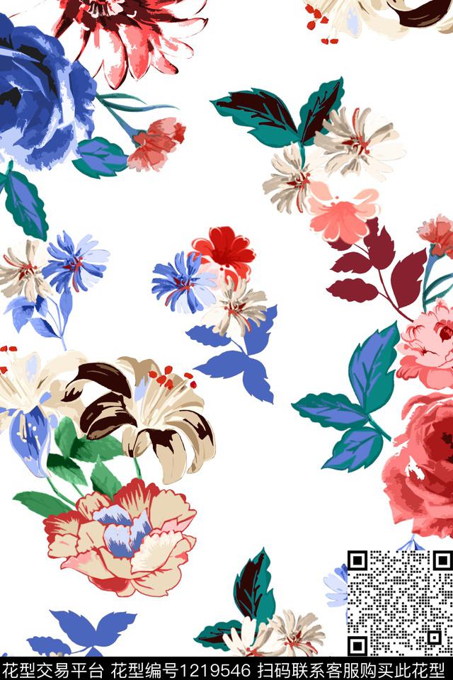 花卉大牌风矢量数码印花华亿平台下载（图片编号: 1219546） - 瓦栏（Walan）