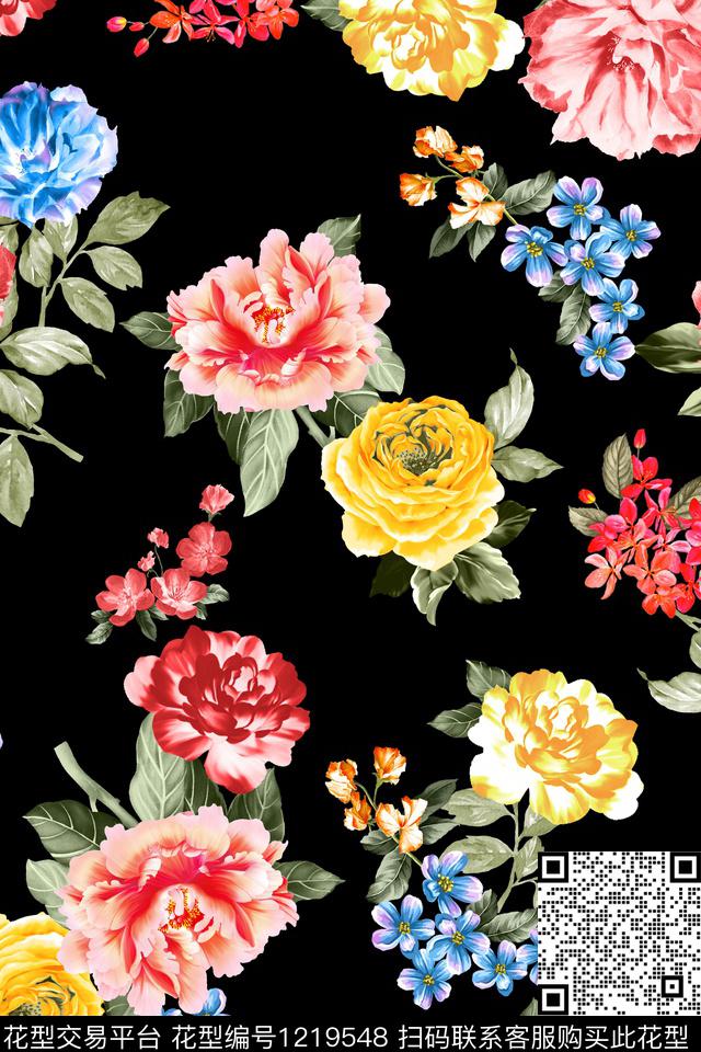 花卉大牌风淑女数码印花华亿平台下载（图片编号: 1219548） - 瓦栏（Walan）