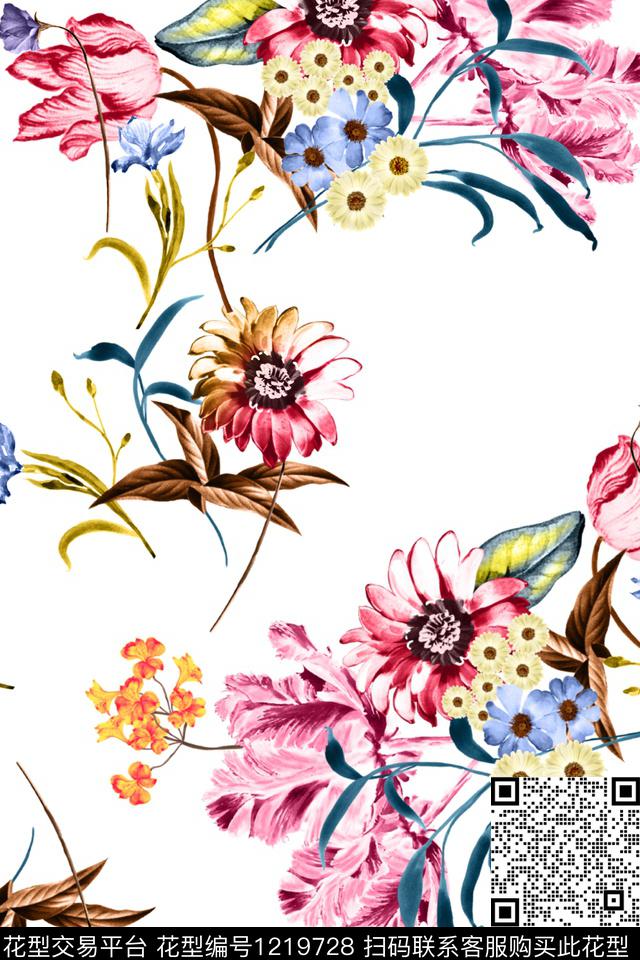 水彩花卉花卉大牌风数码印花华亿平台下载（图片编号: 1219728） - 瓦栏（Walan）