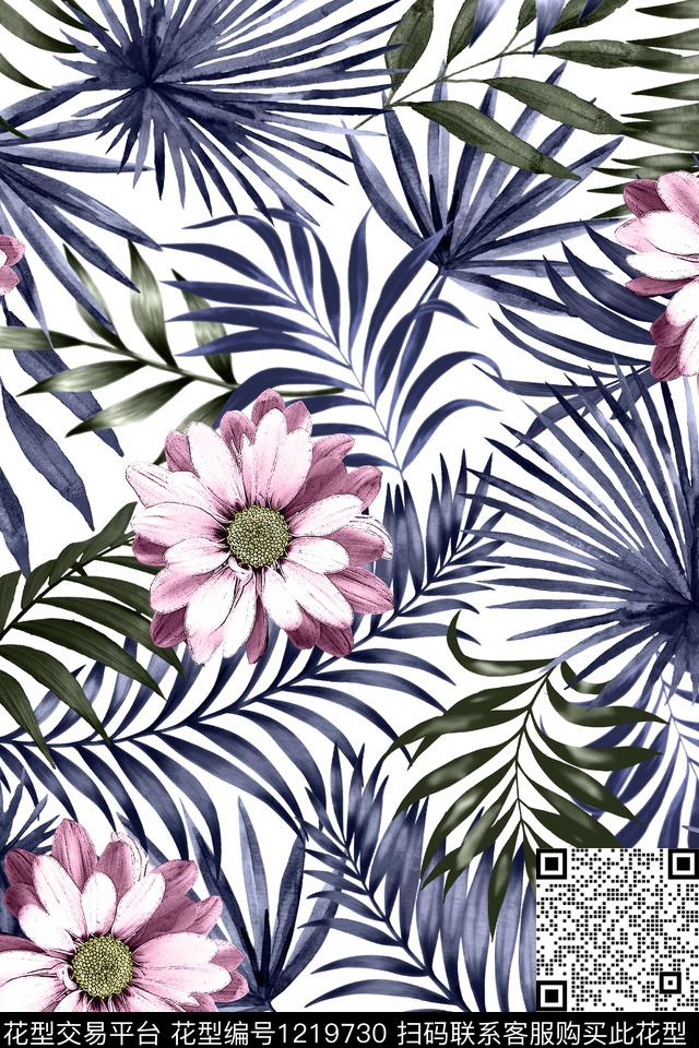 花卉大牌风绿植树叶数码印花华亿平台下载（图片编号: 1219730） - 瓦栏（Walan）