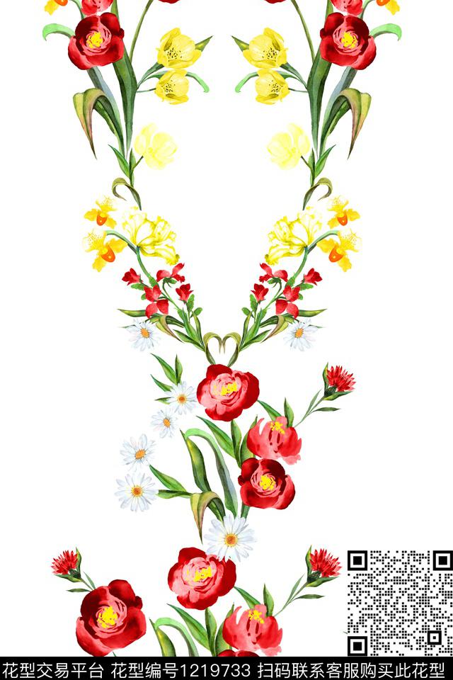 水彩花卉花卉大牌风数码印花华亿平台下载（图片编号: 1219733） - 瓦栏（Walan）