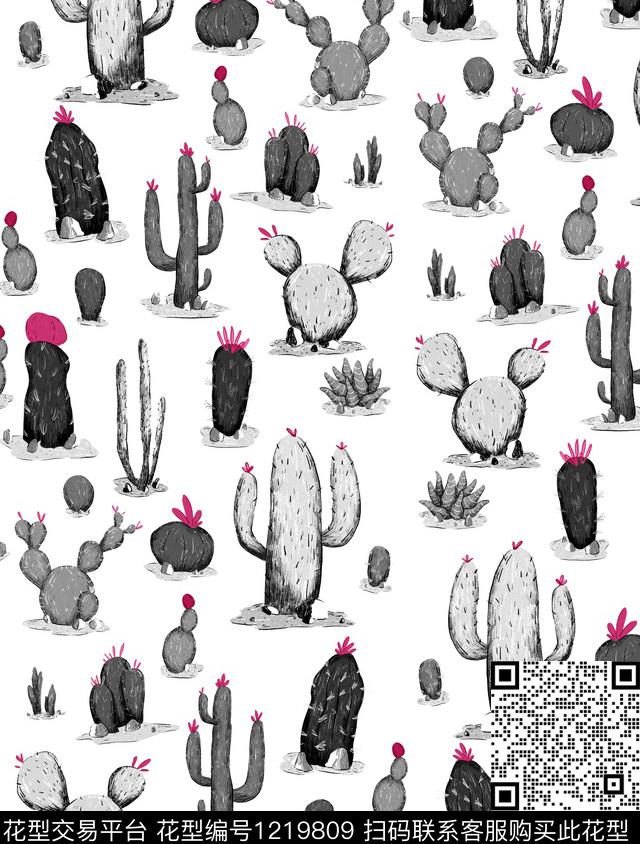 小碎花仙人掌棕榈树数码印花华亿平台下载（图片编号: 1219809） - 瓦栏（Walan）