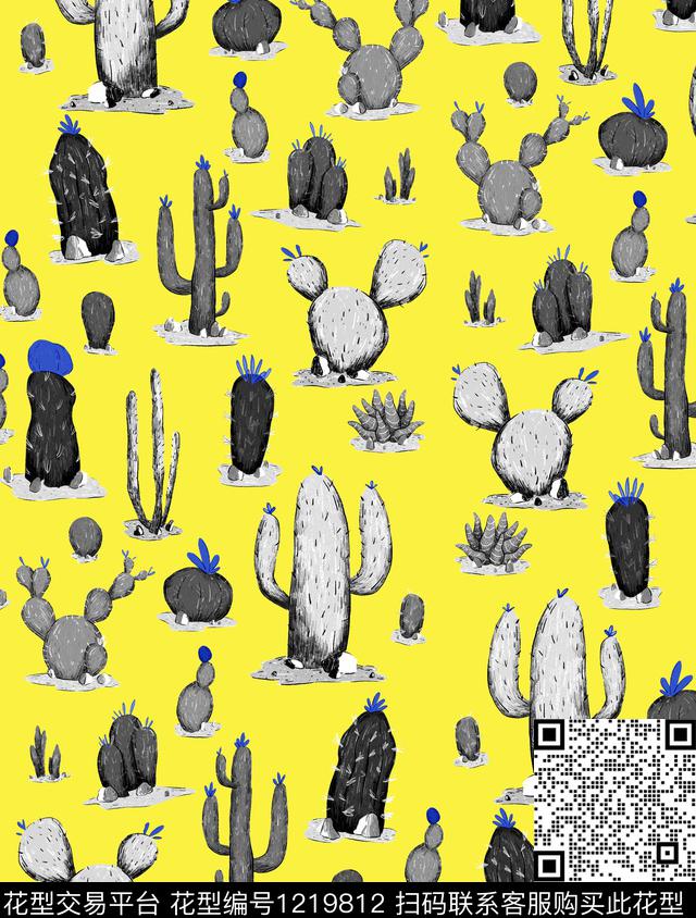 小碎花仙人掌棕榈树数码印花华亿平台下载（图片编号: 1219812） - 瓦栏（Walan）