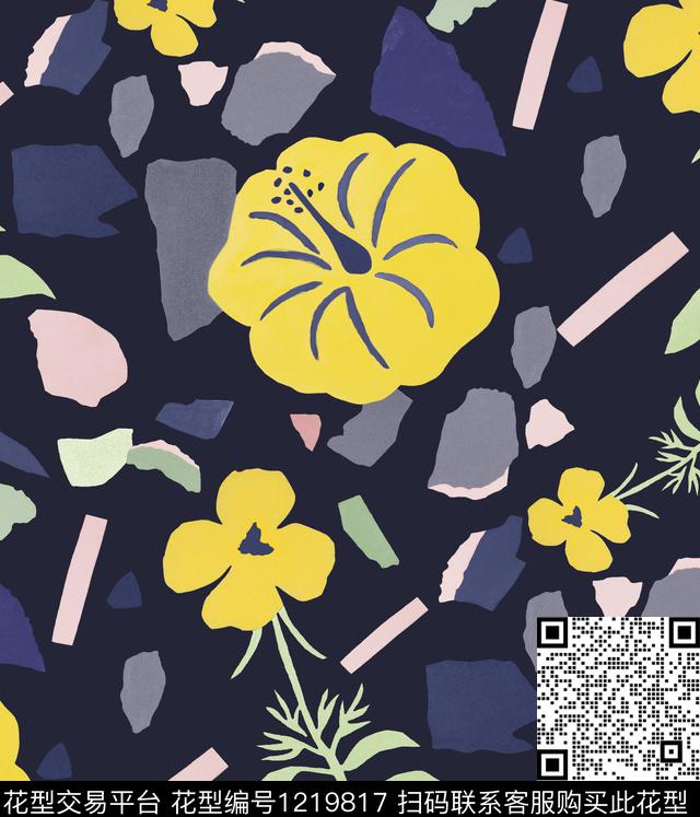 大牌风几何芙蓉花数码印花华亿平台下载（图片编号: 1219817） - 瓦栏（Walan）