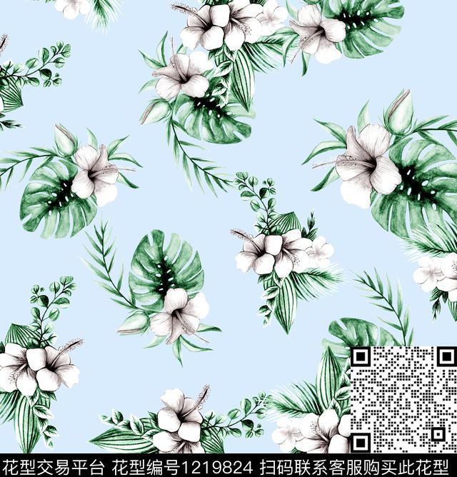 小碎花仙人掌棕榈树数码印花华亿平台下载（图片编号: 1219824） - 瓦栏（Walan）