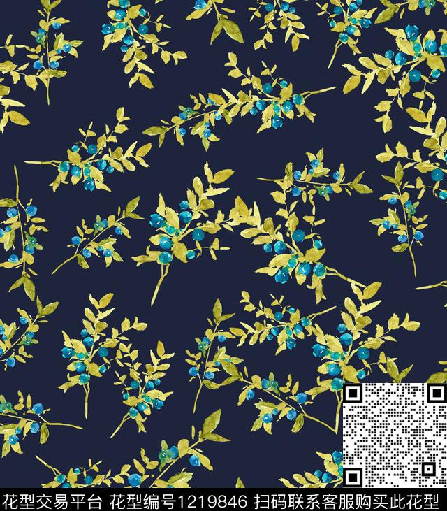 小碎花黑底花卉木棉花数码印花华亿平台下载（图片编号: 1219846） - 瓦栏（Walan）