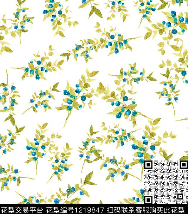 小碎花黑底花卉木棉花数码印花华亿平台下载（图片编号: 1219847） - 瓦栏（Walan）