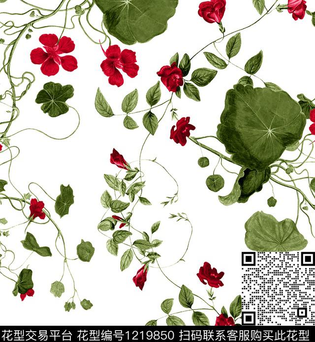 小碎花黑底花卉木棉花数码印花华亿平台下载（图片编号: 1219850） - 瓦栏（Walan）