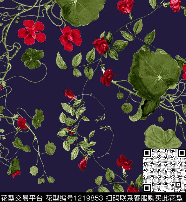 小碎花黑底花卉木棉花数码印花华亿平台下载（图片编号: 1219853） - 瓦栏（Walan）