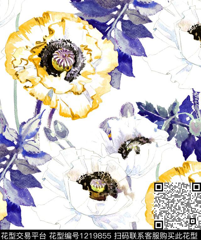 虞美人手绘花卉poppy数码印花华亿平台下载（图片编号: 1219855） - 瓦栏（Walan）