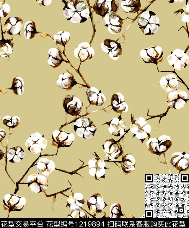 小碎花黑底花卉木棉花数码印花华亿平台下载（图片编号: 1219894） - 瓦栏（Walan）