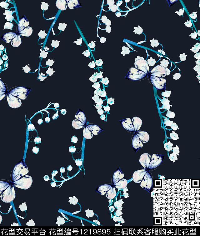 小碎花黑底花卉木棉花数码印花华亿平台下载（图片编号: 1219895） - 瓦栏（Walan）