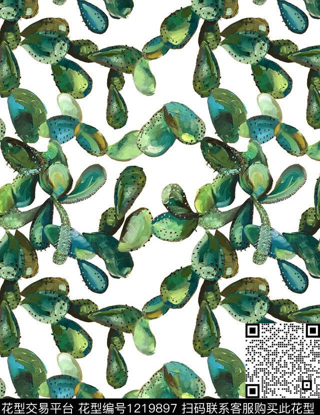 小碎花仙人掌棕榈树数码印花华亿平台下载（图片编号: 1219897） - 瓦栏（Walan）