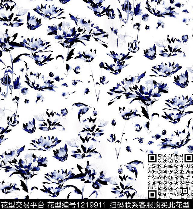 小碎花黑底花卉木棉花数码印花华亿平台下载（图片编号: 1219911） - 瓦栏（Walan）