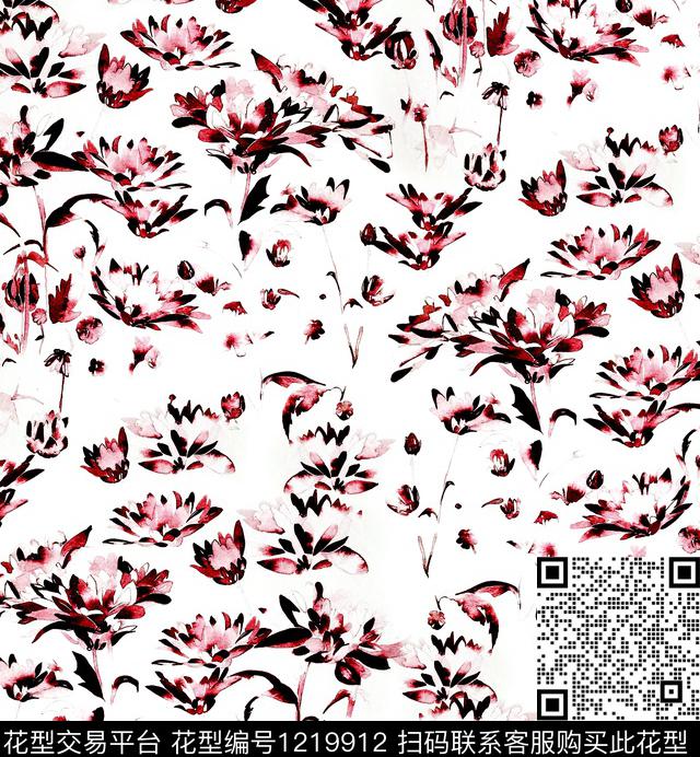 小碎花黑底花卉木棉花数码印花华亿平台下载（图片编号: 1219912） - 瓦栏（Walan）