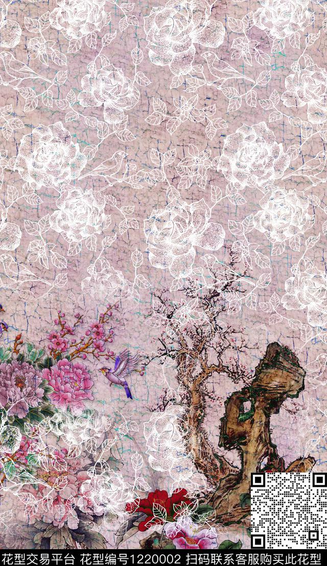 香云纱复古中国风数码印花华亿平台下载（图片编号: 1220002） - 瓦栏（Walan）