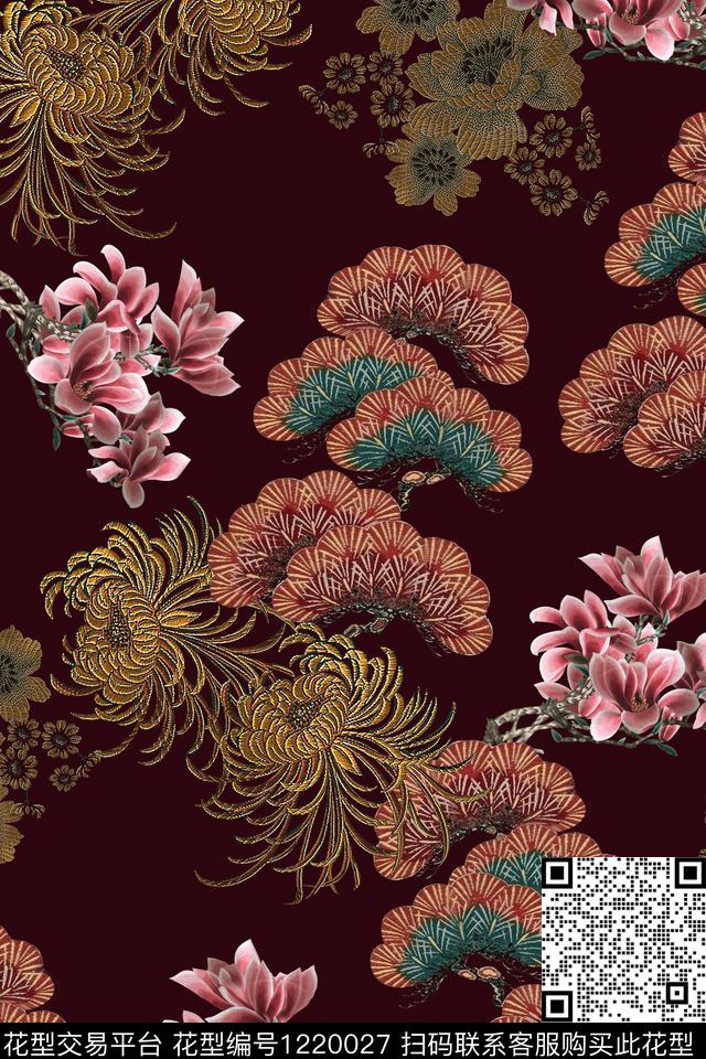 大牌风中国风华亿平台真丝旗袍数码印花华亿平台下载（图片编号: 1220027） - 瓦栏（Walan）