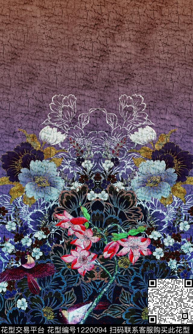 香云纱中国风复古数码印花华亿平台下载（图片编号: 1220094） - 瓦栏（Walan）