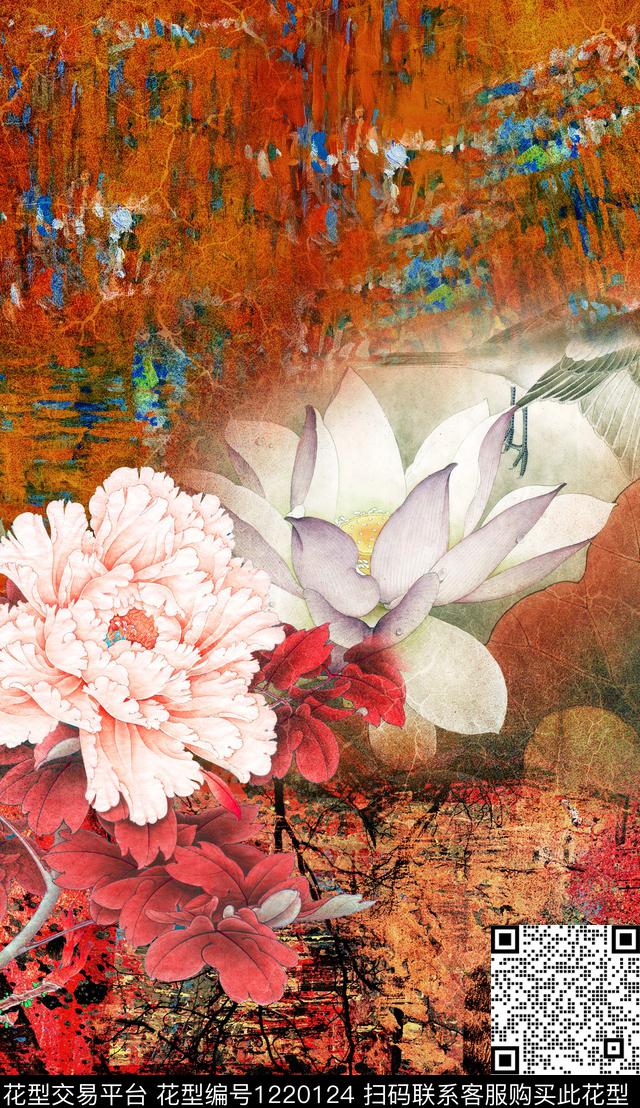 香云纱中国风复古数码印花华亿平台下载（图片编号: 1220124） - 瓦栏（Walan）