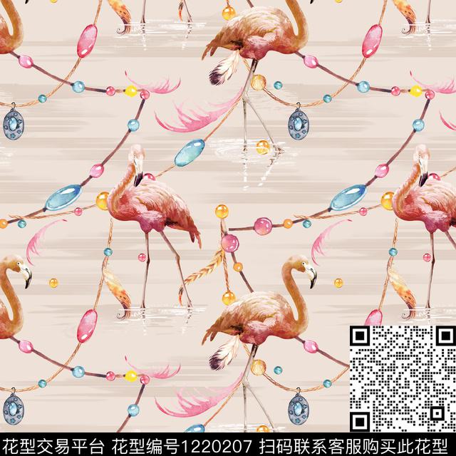 火烈鸟羽毛珠宝宝石数码印花华亿平台下载（图片编号: 1220207） - 瓦栏（Walan）