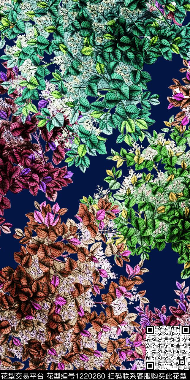 花卉绿植树叶复古数码印花华亿平台下载（图片编号: 1220280） - 瓦栏（Walan）