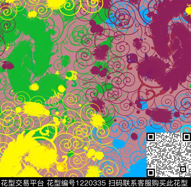 抽象镂空混合拼接数码印花华亿平台下载（图片编号: 1220335） - 瓦栏（Walan）