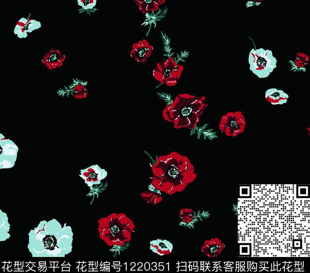 大牌风黑底花卉矢量传统印花华亿平台下载（图片编号: 1220351） - 瓦栏（Walan）