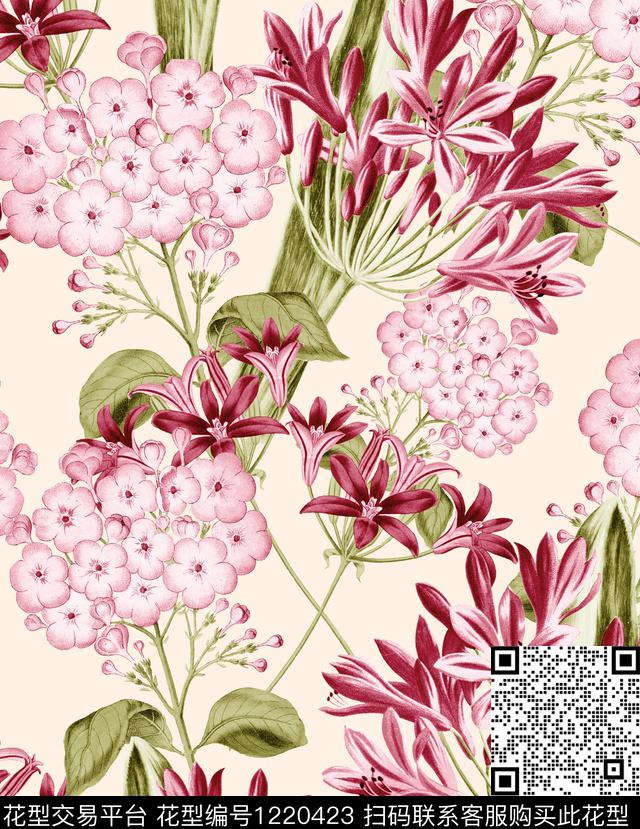 康乃馨Carnation签字笔画数码印花华亿平台下载（图片编号: 1220423） - 瓦栏（Walan）