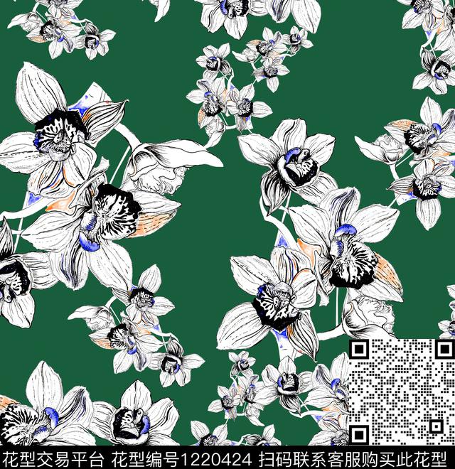 康乃馨Carnation签字笔画数码印花华亿平台下载（图片编号: 1220424） - 瓦栏（Walan）