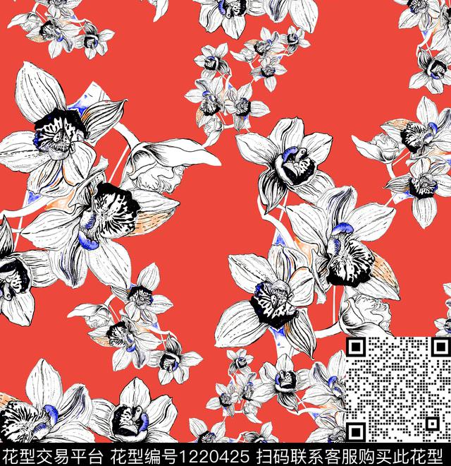 康乃馨Carnation签字笔画数码印花华亿平台下载（图片编号: 1220425） - 瓦栏（Walan）