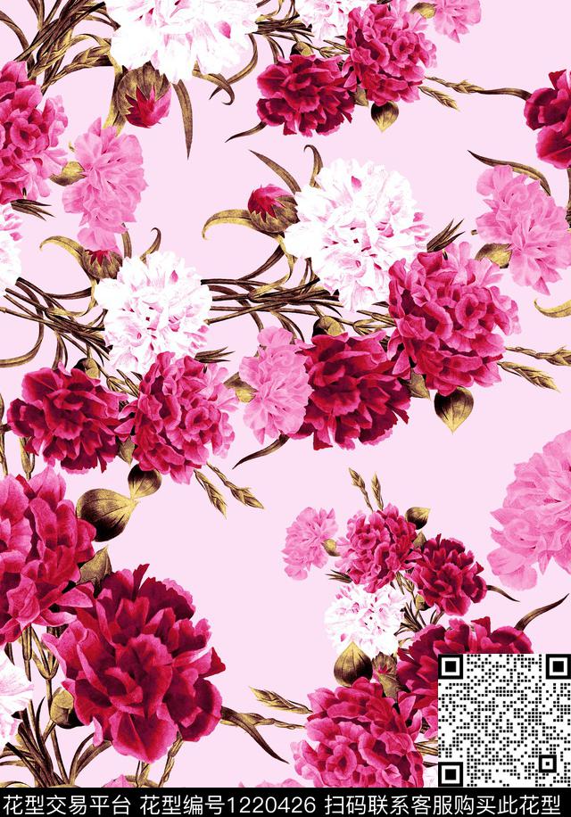 康乃馨Carnation签字笔画数码印花华亿平台下载（图片编号: 1220426） - 瓦栏（Walan）