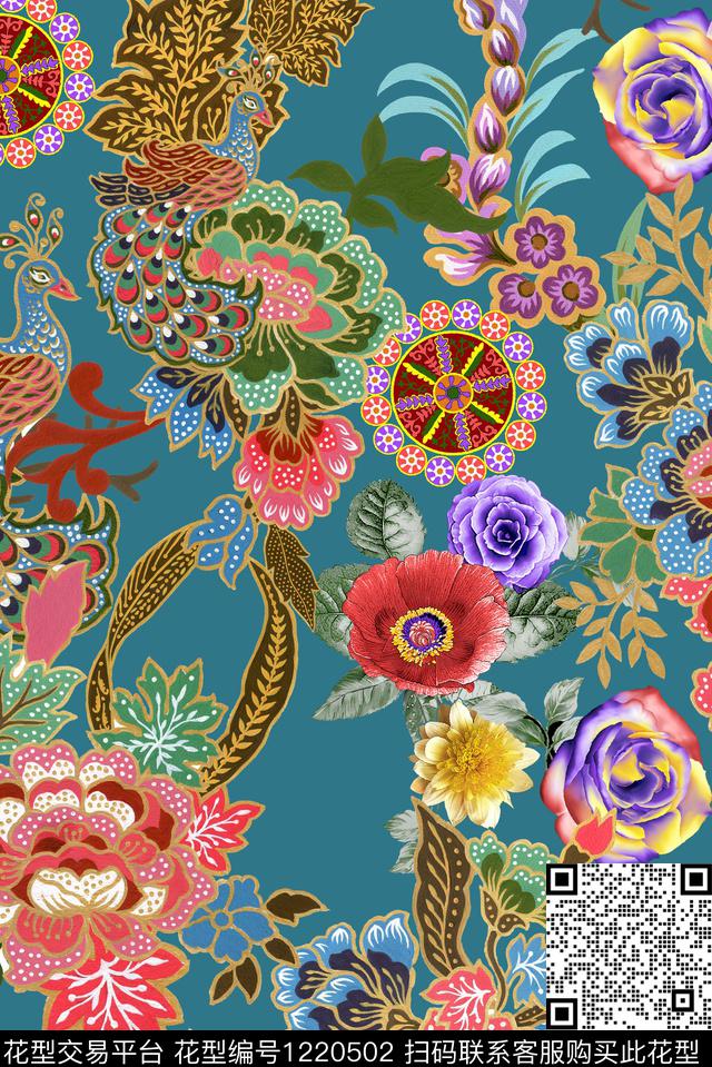 复古手绘花卉纯底花朵数码印花华亿平台下载（图片编号: 1220502） - 瓦栏（Walan）