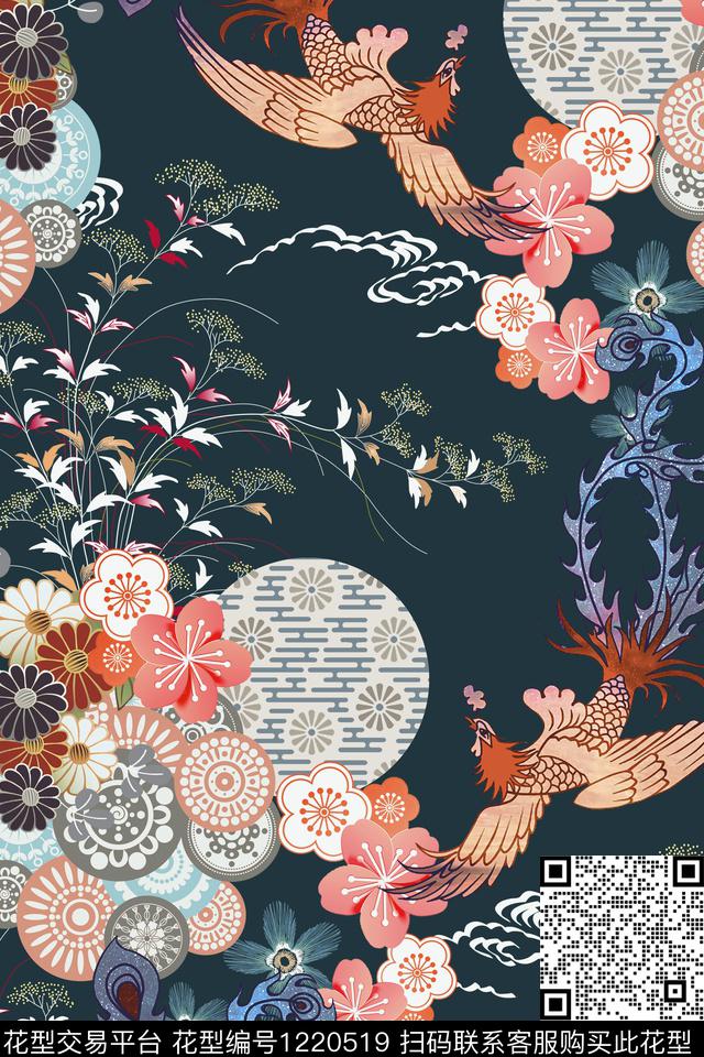 凤凰大牌风旗袍数码印花华亿平台下载（图片编号: 1220519） - 瓦栏（Walan）