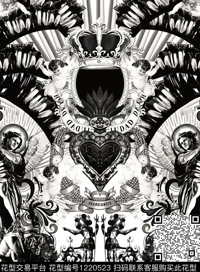 古典花纹字母几何数码印花华亿平台下载（图片编号: 1220523） - 瓦栏（Walan）