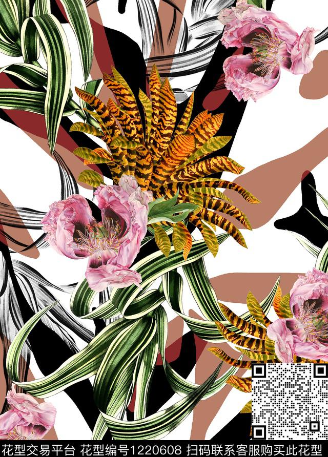 花卉绿植树叶原创创意数码印花华亿平台下载（图片编号: 1220608） - 瓦栏（Walan）