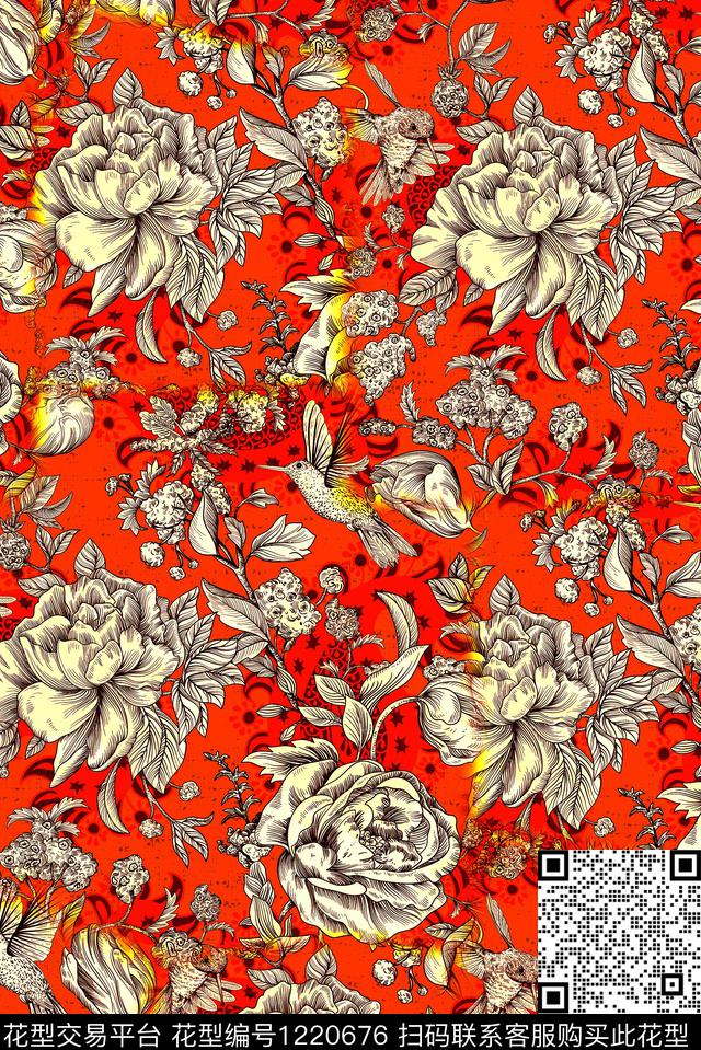 抽象花卉小碎花数码印花华亿平台下载（图片编号: 1220676） - 瓦栏（Walan）