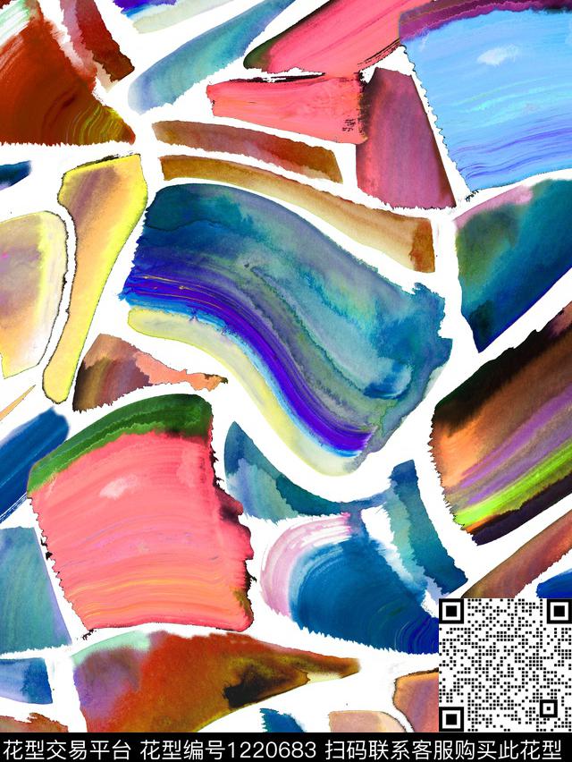 数码华亿平台抽象手绘数码印花华亿平台下载（图片编号: 1220683） - 瓦栏（Walan）