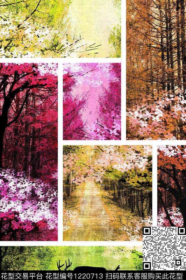 水彩花卉几何照片数码印花华亿平台下载（图片编号: 1220713） - 瓦栏（Walan）