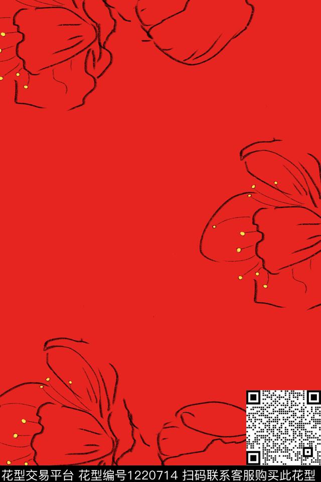 女装线条花卉46*60传统印花华亿平台下载（图片编号: 1220714） - 瓦栏（Walan）